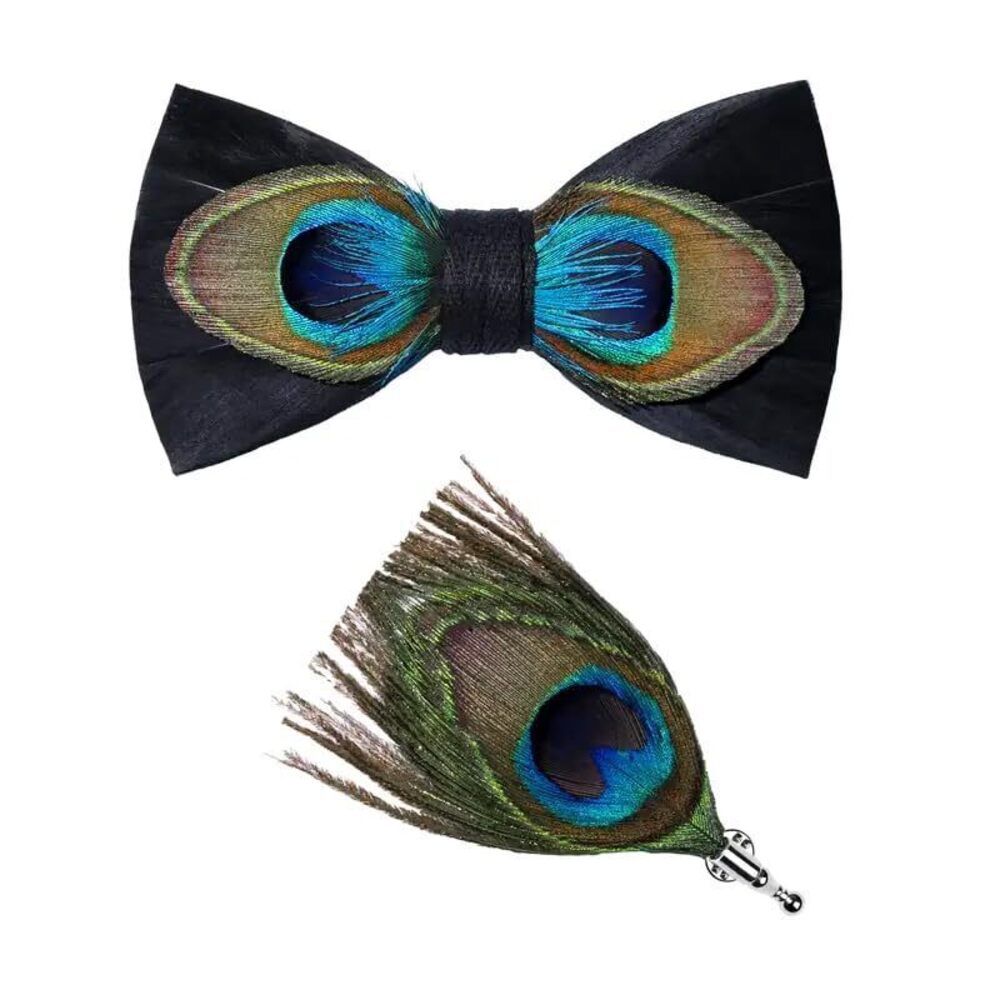 5258 Handmade Feather Pre-tied Bow tie and Brooch Sets 23